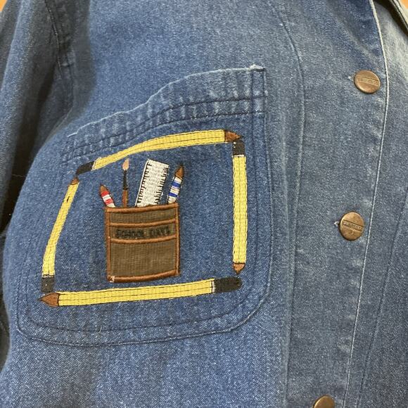 Way To Go Jean Jacket Women’s Sz L New Blue Embroidered School Teacher Shacket - Picture 5 of 9